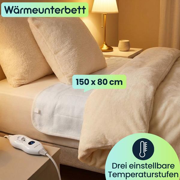 Komfortables Wärmeunterbett, elektrische Heizdecke, auch als beheizbare Bettdecke nutzbar, 150 x 80 cm, Matratzenheizung für alle gängigen Betten