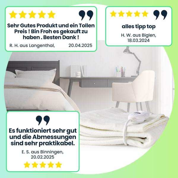 Komfortables Wärmeunterbett, elektrische Heizdecke, auch als beheizbare Bettdecke nutzbar, 150 x 80 cm, Matratzenheizung für alle gängigen Betten