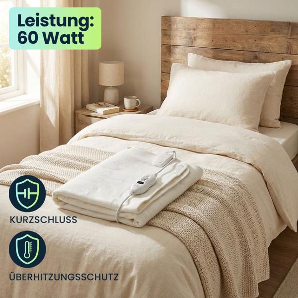 Komfortables Wärmeunterbett, elektrische Heizdecke, auch als beheizbare Bettdecke nutzbar, 150 x 80 cm, Matratzenheizung für alle gängigen Betten