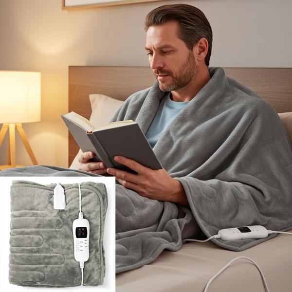 Couverture Chauffante Douillette 180x130cm - 9 Niveaux Température Minuteur LED - Lavable Protection Surchauffe - Faible Consommation