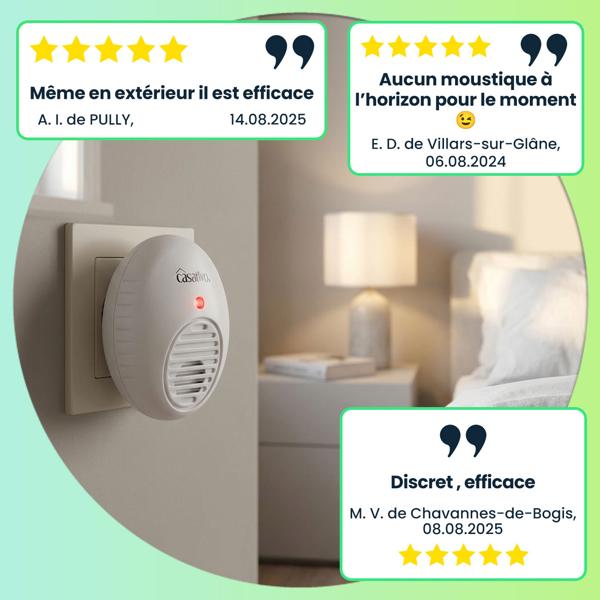 Scaccia insetti a ultrasuoni ad alta efficacia da presa, bianco, per ambienti fino a 47 m², protezione contro zanzare e moscerini per casa e appartamento