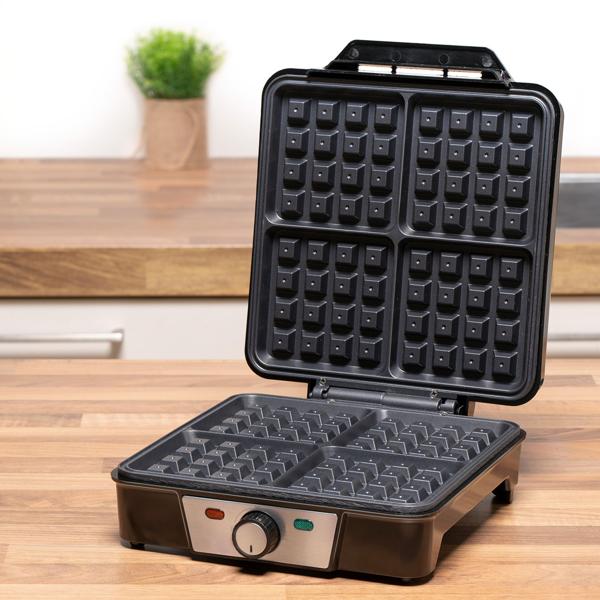 Hochwertiges Waffeleisen (schwarz) für 4 perfekte Belgische Waffeln – Präzise Temperaturkontrolle, Antihaftbeschichtung, für genussvolle Waffelkreationen