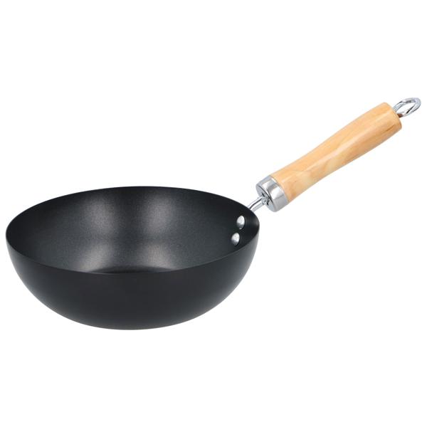 Padella wok con manico in legno Ø 20,5 cm - Senza PFOA per una cucina sana - Rivestimento antiaderente, adatta per gas, elettrico e ceramica, non per induzione