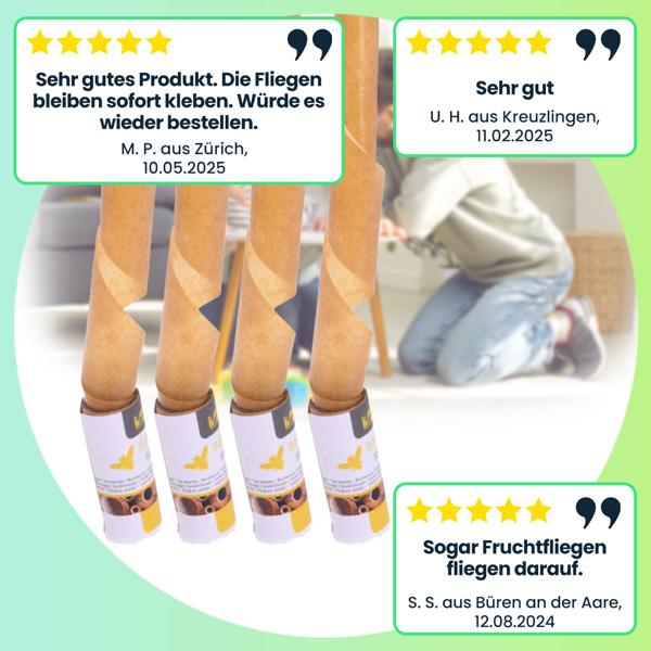 Effektiver Insektenfänger: 4 Premium Klebestreifen für zuverlässigen Schutz. Einfache & saubere Fliegen- und Mückenfalle
