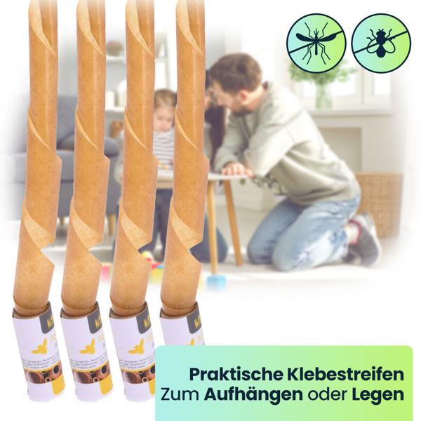 Effektiver Insektenfänger: 4 Premium Klebestreifen für zuverlässigen Schutz. Einfache & saubere Fliegen- und Mückenfalle