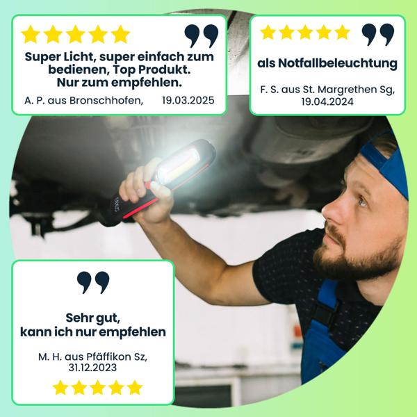 Leistungsstarke COB LED Arbeitsleuchte, 300 lm: Helles, gleichmässiges Licht für Profis & Heimwerker, kompakt, stabil & vielseitig einsetzbar