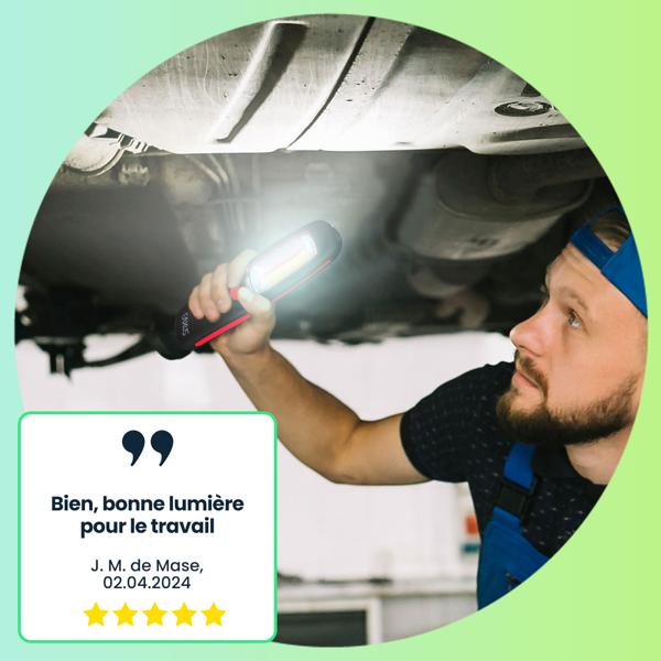 Lampe de travail COB LED puissante 300 lm - Lumière claire & homogène pour professionnels & bricoleurs - Magnet & crochet 360° - 3W - 21x6x3cm