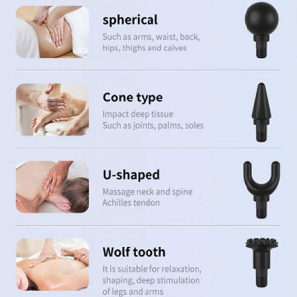 Pistola per massaggi, per corpo e muscoli, 4 attacchi, display LCD, ecc.