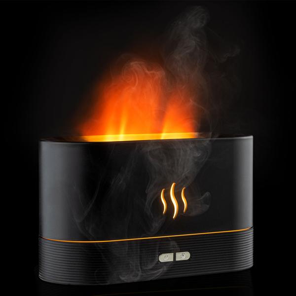 Elegante diffusore di aromi con effetto fiamma, umidificatore e illuminazione a LED, nero, funzionamento tramite USB - atmosfera rilassante a casa propria