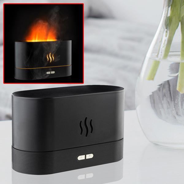 Elegante diffusore di aromi con effetto fiamma, umidificatore e illuminazione a LED, nero, funzionamento tramite USB - atmosfera rilassante a casa propria