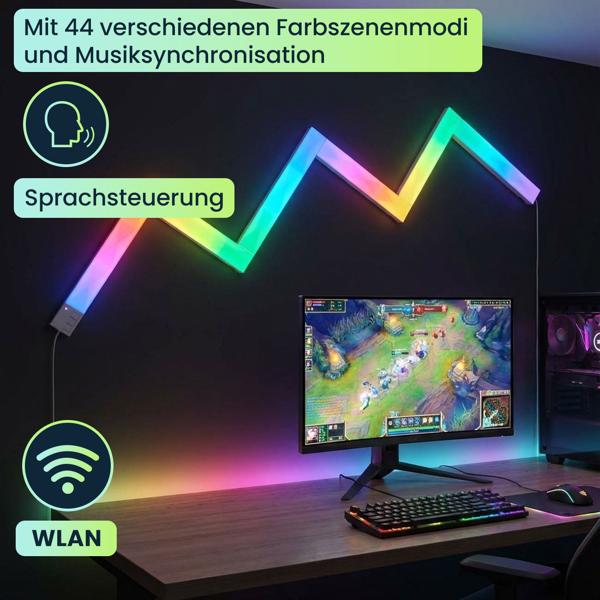 Modulare LED-Lichtleisten, 6 Stück, 44 Szenen, WiFi, App-Steuerung: 10W, erweiterbar, Musiksynchronisation, für kreative Lichtstimmungen