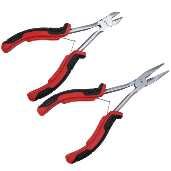 Mini-Zangensatz, 2-tlg., Seitenschneider 145 mm & Telefonzange 160 mm, rot-schwarz - robustes Präzisionswerkzeug, ideal für Elektronik & Feinmechanik