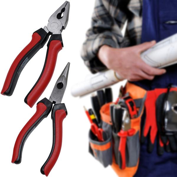 Kombizange & Telefonzange, 16 cm, Mehrschicht-Verchromung, rot/schwarz – 2er-Set für Greif-, Schneid- & Biegearbeiten