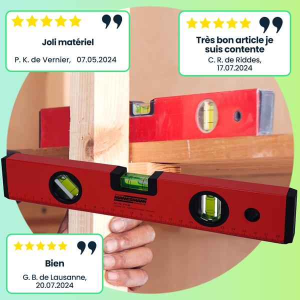 Niveau à bulle professionnel 30cm - 3 fioles haute précision, gradué - Robuste, antichoc, idéal bricolage & chantier