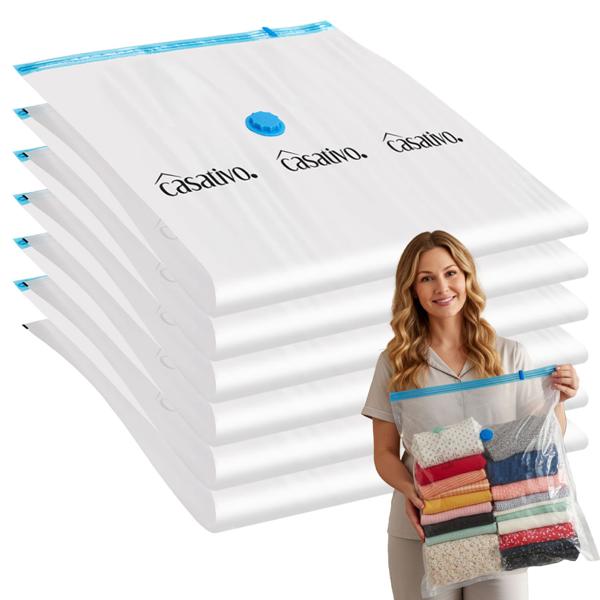 6er-Set platzsparende Vakuumbeutel L, 60 x 80 cm, Kompression mit dem Staubsauger, Aufbewahrungssäcke Saisonkleidung, Bettdecken und Bezüge