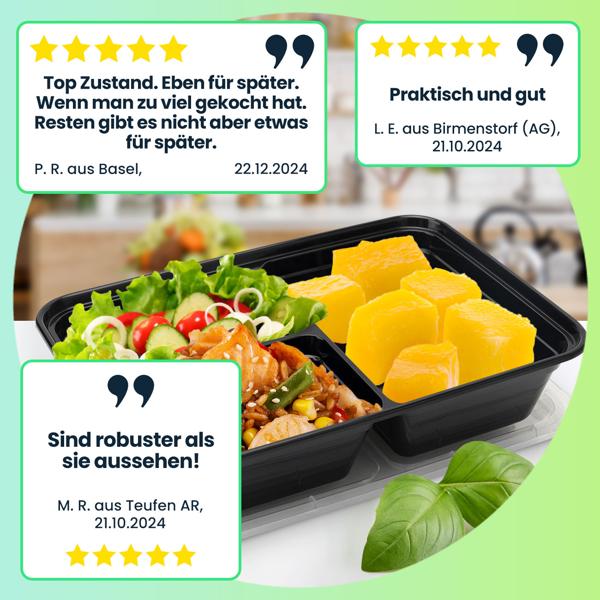 20 Meal Prep Boxen m. Deckel u. 3 Fächern, Bento-Boxen für 1,2 l, wiederverwendbare Essensboxen für Mitnahme, Aufbewahrung und Einfrieren 