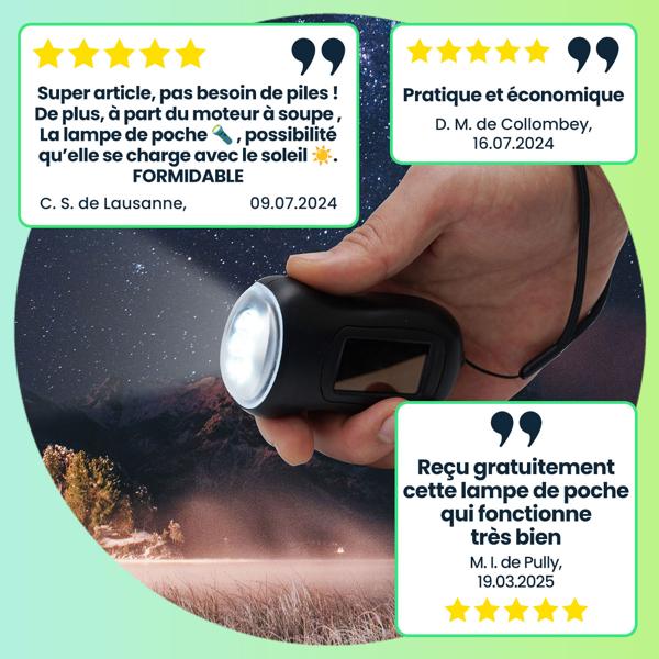lot de 2 lampes de poche dynamo pratiques pour la survie avec panneau solaire, 3 LED haute puissance, 20 lumens, batterie rechargeable, idéal pour les aventures en plein air et le camping