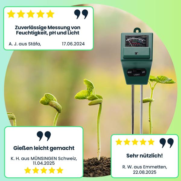 2er Set Präzises 3in1 Pflanzenerde Messgerät, Bodentester für Feuchtigkeit, pH-Wert und Lichtverhältnisse, idealen Standort für Pflanzen finden