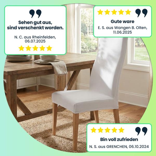 4 housses de chaise élégantes, blanches, tissu extensible OEKO-TEX Standard 100, lavables à 40 °C, résistantes à l’usure – couverture de l’assise et du dossier