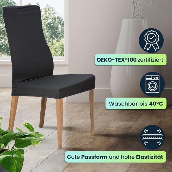 Hochwertiger Stuhlbezug, schwarz, 4er-Set, Stretch mit Lehnenbezug, OEKO-TEX Standard 100, waschbar bis 40°C, Schutz vor Abnutzung