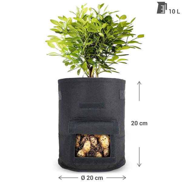 Atmungsaktive 10L Pflanzen-Wachstumssäcke aus Filz, 10er-Set, mit Tragegriffen und Sichtfenster, für Kartoffeln, Gemüse, Beeren und mehr, leicht und robust