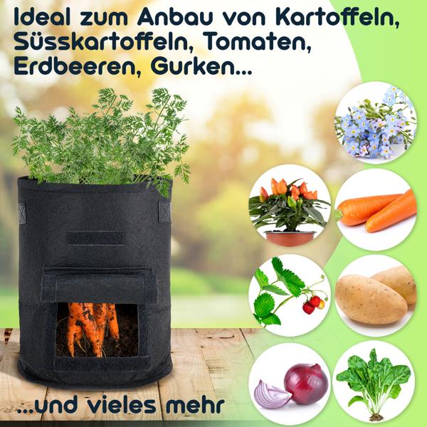 Atmungsaktive 10L Pflanzen-Wachstumssäcke aus Filz, 10er-Set, mit Tragegriffen und Sichtfenster, für Kartoffeln, Gemüse, Beeren und mehr, leicht und robust