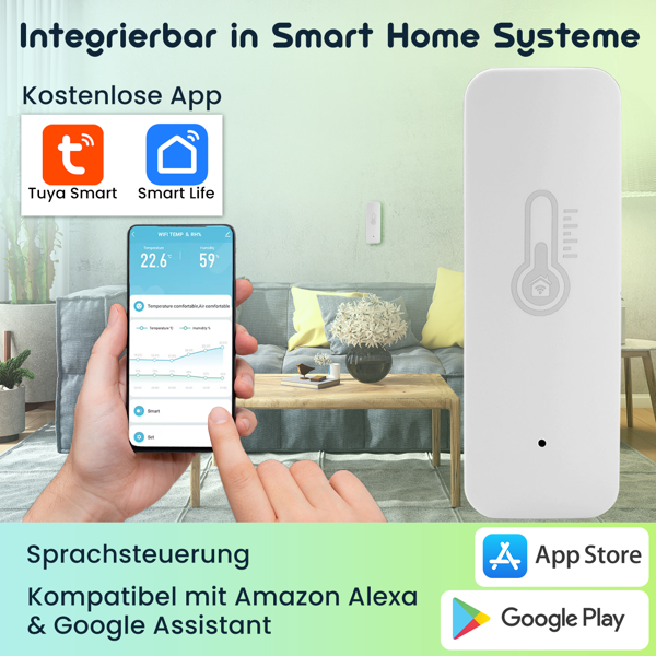 4er Spar Set Intelligentes Thermometer und Hygrometer, Temperatur- & Luftfeuchtigkeits-Sensor mit Tuya oder SmartLife App, Haus-Automatisierung
