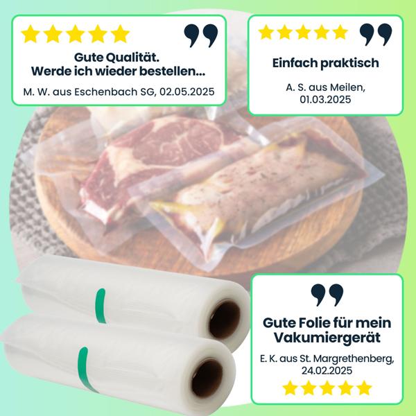 Vakuumier Folienschläuche, Profi Qualität, 4er Set, für Balken-Vakuumierer u. Schweissgeräte 20 x 500 cm, BPA-frei, perfekt als Sous Vide Beutel