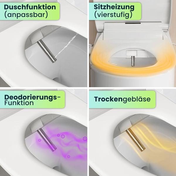 2er-Set Smarter Premium Dusch-WC-Sitz mit Warmluft-Fön, Toilettenaufsatz mit Sitzheizung, Absenkautomatik und App