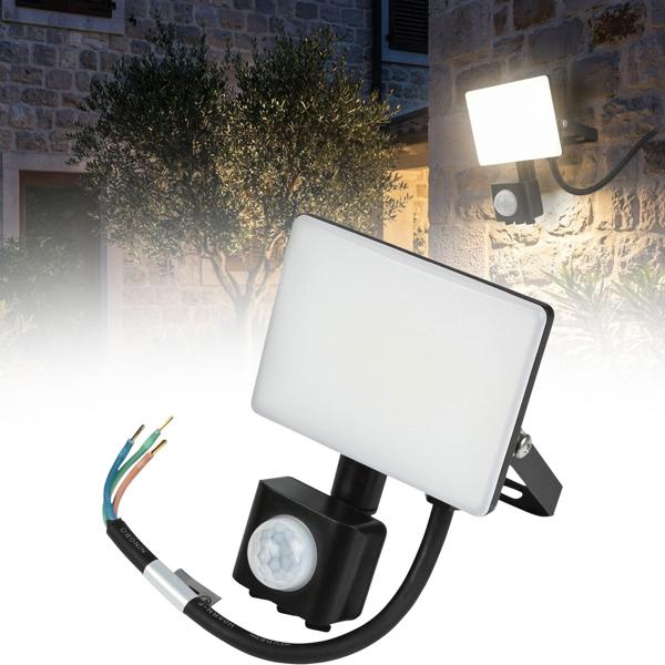 Faretto LED ultrasottile, 950 lm – con sensore di movimento e illuminazione LED per cortile, casa, ingresso, cantina, garage – 10 W, IP44, 6000 K, 120 gradi