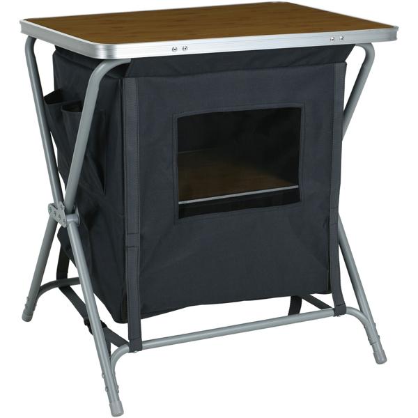 Scatola da cucina da campeggio pieghevole: 60x45x64cm, grigio scuro-marrone. La versatile credenza pieghevole può essere utilizzata anche come tavolo e portaoggetti - Ingegnoso accessorio da campeggio