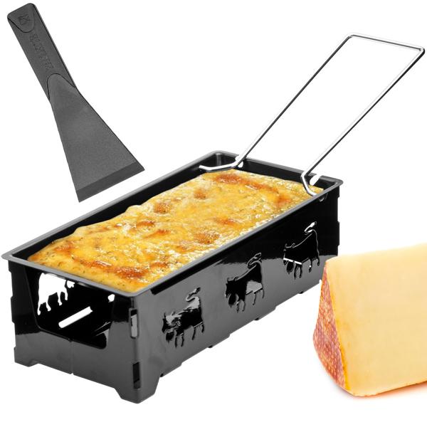 3er-Set Teelicht-Raclette für 1-2 Personen, Set ohne Strom, Teelichter & Schaber, Metall mit originell ausgestanzten Kühen, antihaftbeschichtet