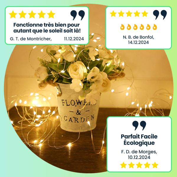 2 guirlandes lumineuses solaires en fil de cuivre 22 m, 200 LED blanc chaud, IP44 – parfaites pour jardin, balcon, terrasse