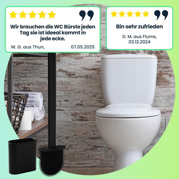 4er-Set WC-Bürste mit Silikonborsten, 4 Toilettenbürsten inkl. Bürstenhalter, schwarz, schnell trocknend, die effizientere Art der Toiletten Hygiene