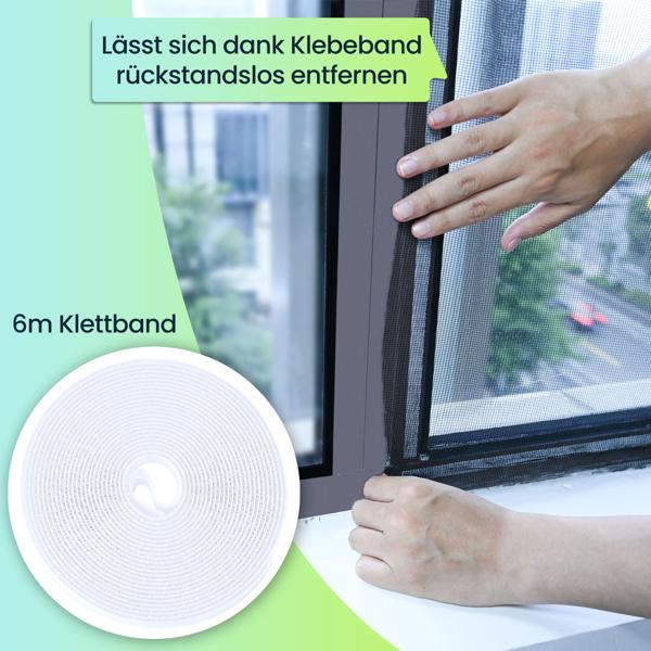 3er-Set Fliegennetz für Fenster bis 130 x 150 cm, Fliegengitter individuell zuschneidbar PLUS 6m Klettband - Mückenschutz ohne Bohren
