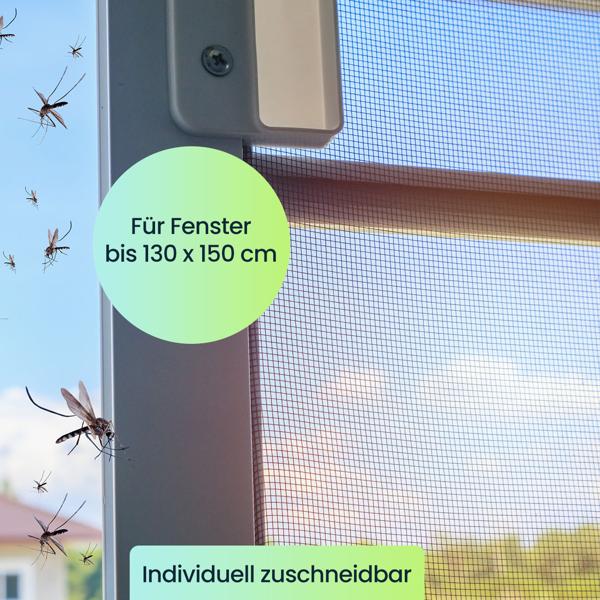 4er-Set Fliegengitter für Fenster bis 130 x 150 cm, Fliegennetz individuell anpassbar inkl. 6m Klettband - Mückenschutz ohne Bohren