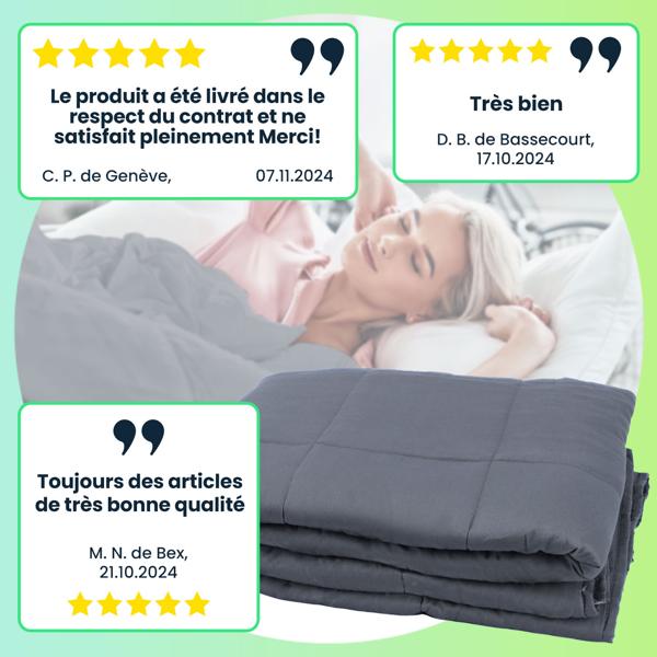 lot de 2 couvertures confort 150 x 200cm, 7kg - coton premium & billes de verre pour une relaxation profonde, un meilleur sommeil & une réduction du stress