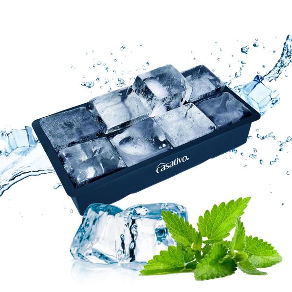 2 moules à glaçons XXL (8 compartiments, 5 x 5 cm) – glaçons géants, capacité de 1 litre – bacs à glaçons sans BPA, longue durée de vie, réutilisables