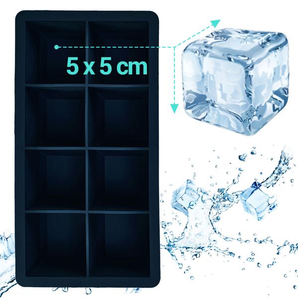 2 moules à glaçons XXL (8 compartiments, 5 x 5 cm) – glaçons géants, capacité de 1 litre – bacs à glaçons sans BPA, longue durée de vie, réutilisables