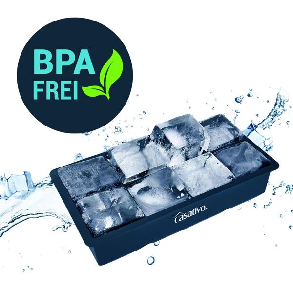 2er-Set XXL Silikon Eiswürfelform (8 Fächer, 5x5cm): Grosse Eiswürfel, 1 Liter Füllmenge – BPA-freie, langlebige & wiederverwendbare Eiswürfelform