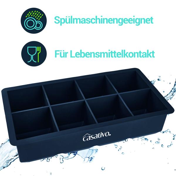 2er-Set XXL Silikon Eiswürfelform (8 Fächer, 5x5cm): Grosse Eiswürfel, 1 Liter Füllmenge – BPA-freie, langlebige & wiederverwendbare Eiswürfelform