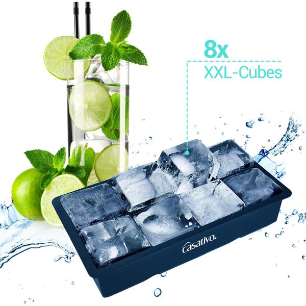 3er-Set XXL Silikon Eiswürfelform (8 Fächer, 5x5cm): Grosse Eiswürfel, 1 Liter Füllmenge – BPA-freie, langlebige & wiederverwendbare Eiswürfelform