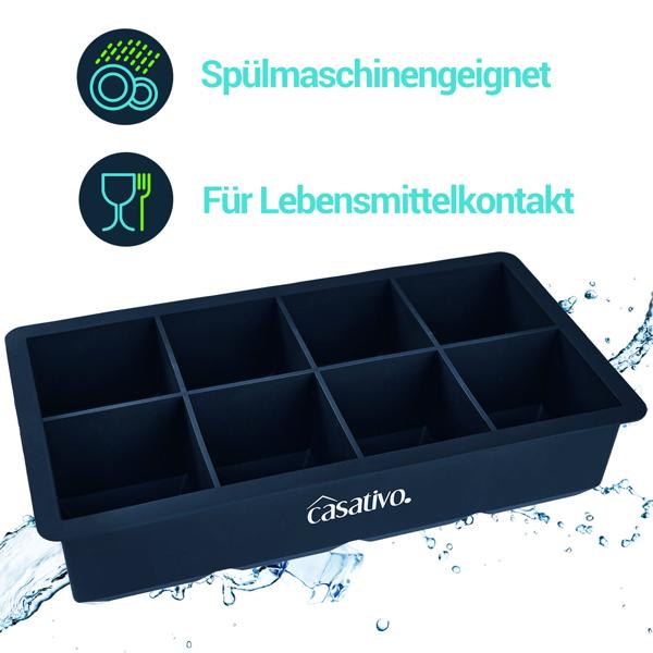 3er-Set XXL Silikon Eiswürfelform (8 Fächer, 5x5cm): Grosse Eiswürfel, 1 Liter Füllmenge – BPA-freie, langlebige & wiederverwendbare Eiswürfelform