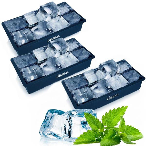 3er-Set XXL Silikon Eiswürfelform (8 Fächer, 5x5cm): Grosse Eiswürfel, 1 Liter Füllmenge – BPA-freie, langlebige & wiederverwendbare Eiswürfelform