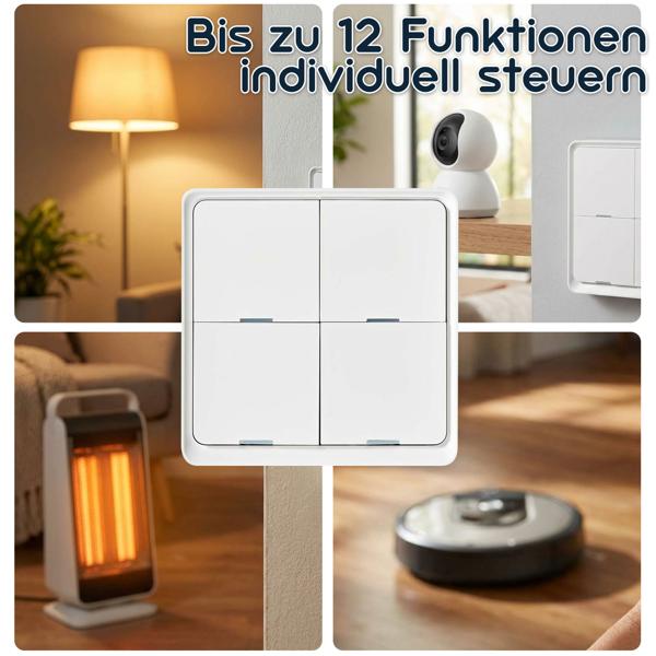 Programmierbarer SmartLife Wandschalter, 4 Tasten, weiss – für die einfache Steuerung von Smart Life Produkten, Smart Home Lösung