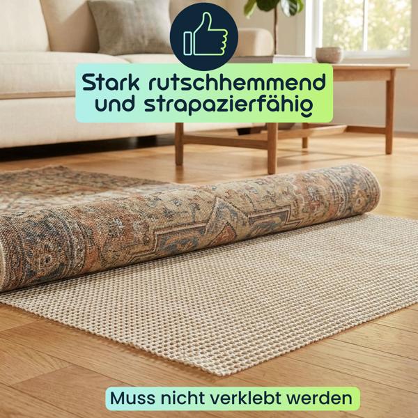 Praktische Teppich Antirutschunterlage, Antirutschmatte zuschneidbar, 80 x 200 cm, Rutsch Stop für Teppiche, Schubladen, Kofferraum, creme-weiss