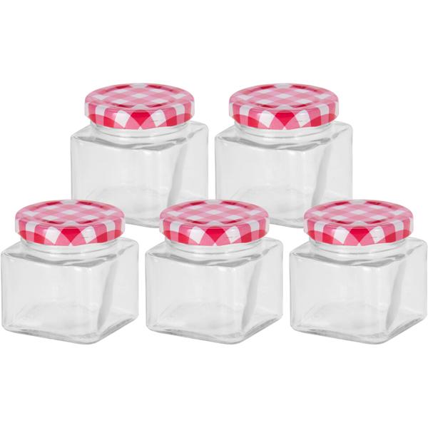 Bocaux en verre - Lot de 5 pots à confiture 50 ml - Idéal stockage aliments, petits objets, cadeaux - Couvercles rouge/blanc