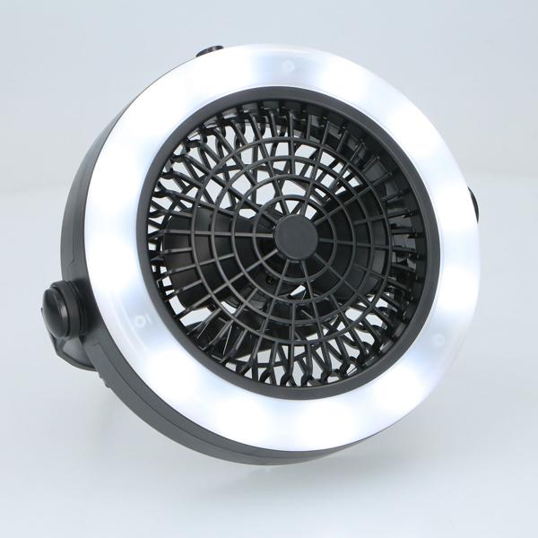 Lampe de camping compacte 2en1 avec ventilateur : 12 lumières LED, résistantes aux intempéries, fonctionnant sur piles (17x4,7cm) - Idéal pour le camping et les aventures en plein air