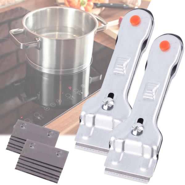 2er-Set Ceranfeldschaber - Herdkratzer für Ceranfelder & Glasflächen - 10 Ersatzklingen - Metall Glasschaber - schnelle, tiefgreifende Reinigung