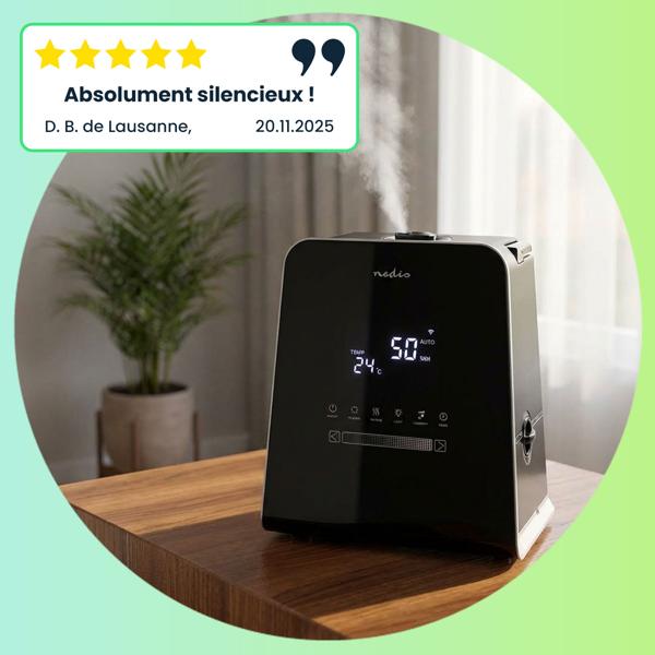 Humidificateur ultrasonique intelligent 5,5 L, 110 W - avec hygromètre, fonction arômes, application, télécommande et écran - noir, pour un climat intérieur optimal
